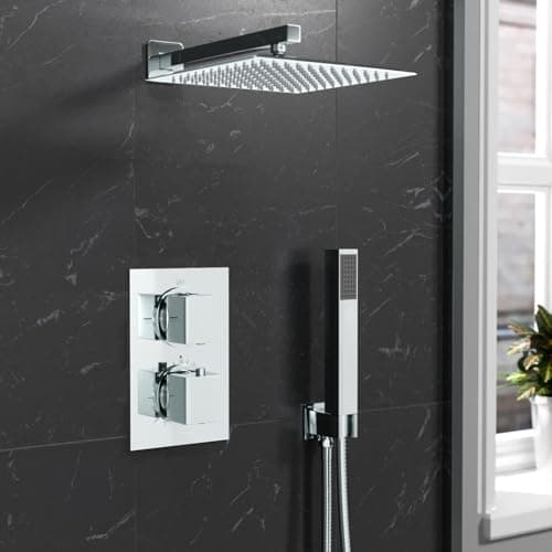 Image of Nes Home 2 Dial 2 Way Square Concealed Thermostatic Shower Mixer,Head,Handset set Chrome
