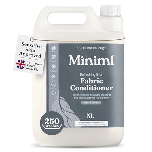 Image of Miniml Eco Fabric Softener & Conditioner 5L Refill - Fresh Linen Scented All Natural Fabric Softener for Sensitive Skin - 100% Vegan & Cruelty Free (250 Washes)