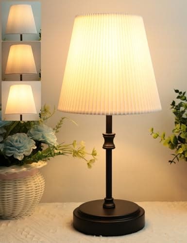 Image of HSLighting Bedside Lamps, 31.5cm Touch Control Night Light with Metal Base 3-Way Brightness Changing Dimmable LED Bulbs Desk Lamp Retro Table Lamp for Bedroom Living Room Children's Room
