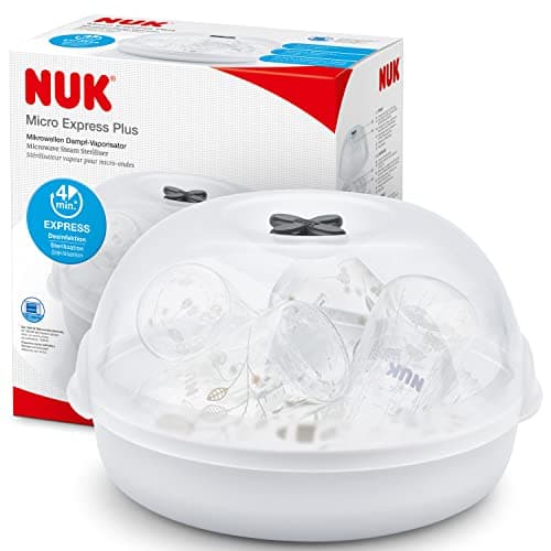 Image of NUK Micro Express Plus Microwave Bottle Steriliser | Sterilises up to 4 Baby Bottles & Accessories in 4 Minutes | Fits Most Microwaves | Tongs for Hygienic Removal