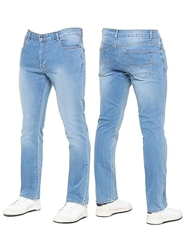 Image of 989Zé ENZO New Mens Stretch Straight Leg Jeans Casual Regular Fit Classic Basic Denim Pants KZ127 Light Blue 32W / 32L