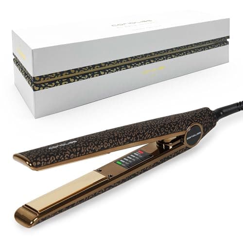 Image of Corioliss C1 Hair Straightener for Women | Professional Titanium Plates | Ionic Flat Iron | Temperature Control 120°C to 235°C | Straightening and Waves | Travel Case | UK Plug | Leopard Gold