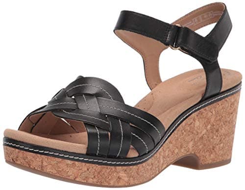 Image of Clarks Women's Giselle Cove Heeled Sandal, Black Leather, 2.5 UK