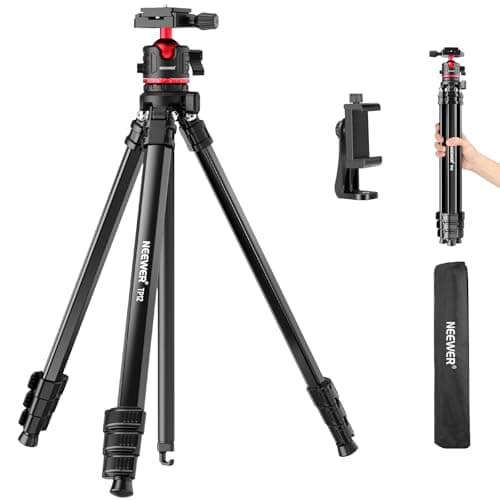 Image of NEEWER Basics 66.5"/169 cm Travel Tripod for Camera, Lightweight Portable DSLR Stand with Ball Head, Arca Type QR Plate, Cell Phone Holder for Video Recording, Max Load 11 lb, TP12