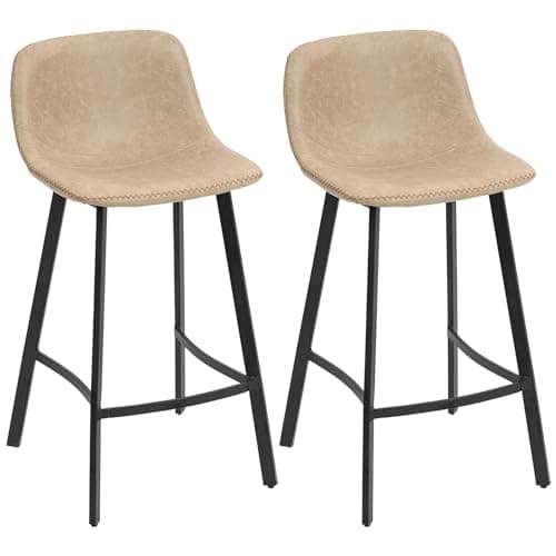 Image of HOMCOM Bar Stools Set of 2, PU Leather Upholstered Barstools with Backrest, Footrest and Steel Legs, Dining Stools for Kitchen, Counter, Breakfast Bar, Light Brown