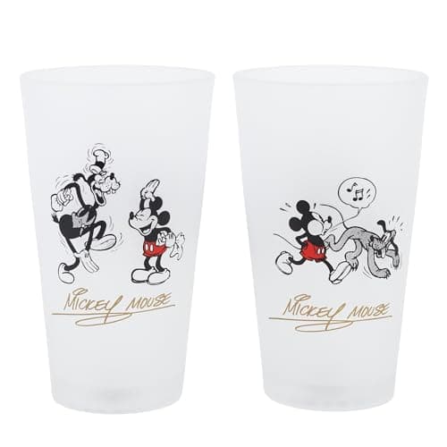 Image of Set of 2 Casual Glass TUMBLERS 490 ML Mickey Mouse Vintage