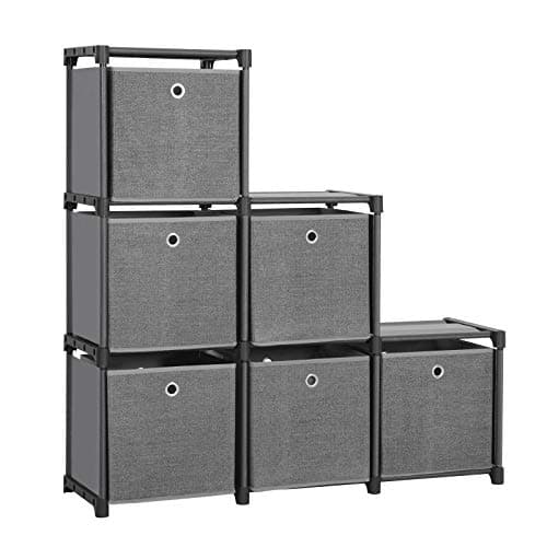 Image of SONGMICS Ladder Storage Unit, 6 Cubes with 6 Storage Boxes, DIY Closet Organiser, Multifunctional with Modular Design, Sturdy Metal Frame, Includes Rubber Mallet, 105 x 30 x 105 cm, Black LSN66BK
