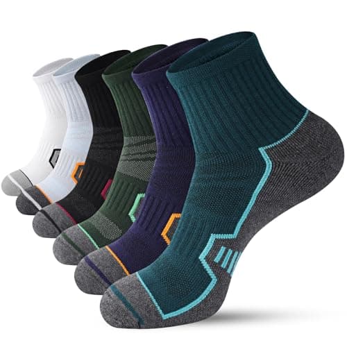 Image of ILovDaisy Running Trainer Socks for Men 9-12, Cushioned & Anti-Blister Sports Ankle Socks, Breathable Quarter Athletic Sock for Hiking, Walking, Cycling, Gym, 6 Pairs Multicoloured