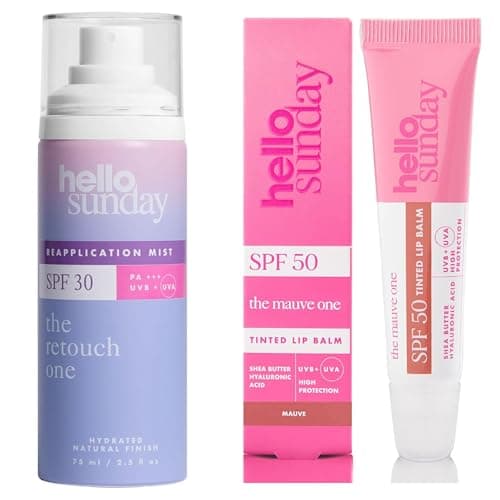 Image of Hello Sunday SPF 50 Duo | The Retouch One Face Mist 75ml + The One For Your Lips Balm 15ml | Hydrating, Brightening, Makeup Friendly Sun Care