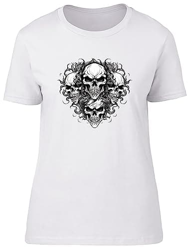 Image of Shopagift Demon Skulls Womens T-Shirt Gothic Rock Biker Skeleton Faces Ladies Tee Gift White
