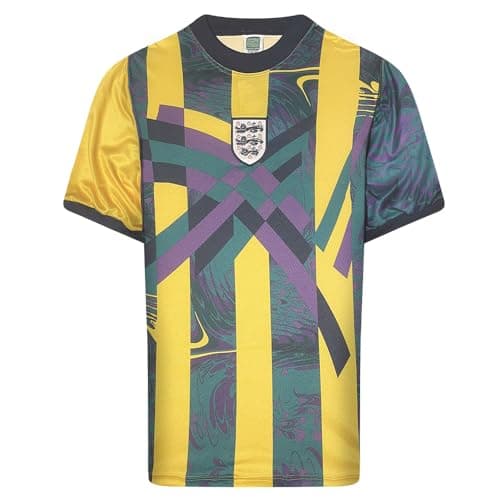 Image of Score Draw England 1996 Home Retro Goalkeeper Shirt Yellow/Multi Large Polyester