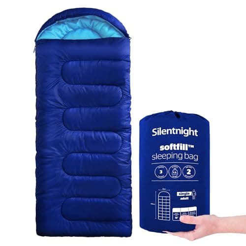 Image of Silentnight Sleeping Bag for Adults - 3 Season Lightweight Soft Thick Cosy Warm Mummy Sleeping Bag for Spring Summer Camping Hiking Outdoor Travel for Warm and Cold Weather - Blue