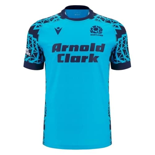 Image of Macron Mens Scotland Rugby Training Shirt 2025 Adults Short Navy/Sky XL