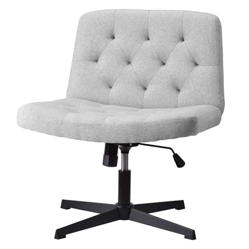 Image of WangPangzi Cotton-Linen Cross Legged Chair, Armless Desk Chair with Wide Seat and No Wheels, Swivel Accent Chair for Home Office, Bedroom, or Study(Grey)