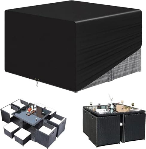Image of RICHIE Cube Garden Furniture Waterproof, 125x125x71cm Rattan Cube Set, Garden Square 420D Heavy Duty Outdoor Patio Table Cover, Windproof, Anti-UV