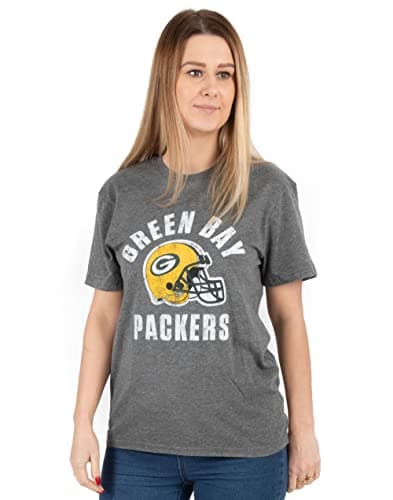 Image of NFL Green Bay Packers T-Shirt for Women | Ladies American Football Game Short Sleeve Charcoal Jersey Top Gamer Clothing Merchandise