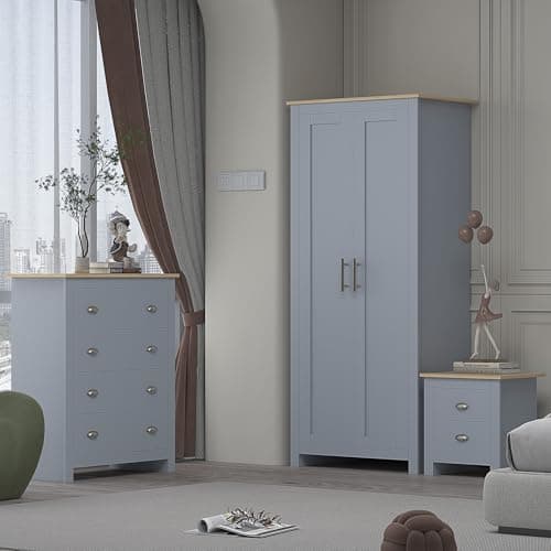 Image of AFN Home Country Style 3 Piece Bedroom Set - Wardrobe Chest Bedside Grey on Oak (3 Piece Set) (Grey on Oak)