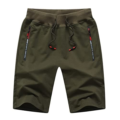Image of Tansozer Mens Shorts with Pockets Gym Running Shorts Elasticated Waist Cotton Sports Shorts Workout Shorts Jogger Summer Jersey Shorts Casual Sweat Shorts Army Green XL