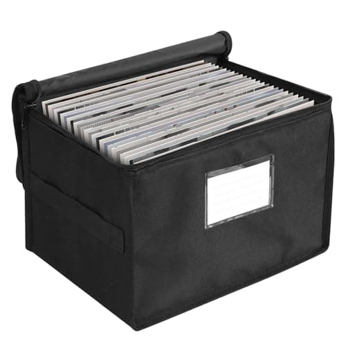 Image of bruwaa 7-inch Vinyl Record Storage Box,Record Storage Case with Lid & Handles, Stackable & Collapsible Records Crate Holds up to 60 LP Records, Organizer for Valuable Albums, CDs - Black