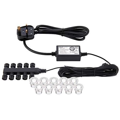 Image of IKON Pack of 10 Daylight White LED 30mm Round Garden Decking/Kitchen Plinth Lights Kit - IP67