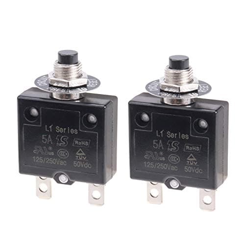 Image of RKURCK 2 Pcs 125-250V AC 50V DC Push Button Circuit Breaker 5 Amps Thermal Overload Protector L1 Series Manual Reset Thermal Circuit Breaker 5A