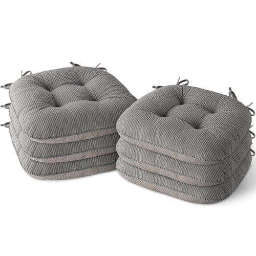Image of MineCozy Seat Cushions for Dining Chairs, Non-Slip Dining Chair Cushions Set of 6, Tufted Kitchen Seat Pads with Ties 43X40X8cm/17 X16 X3 Light Grey