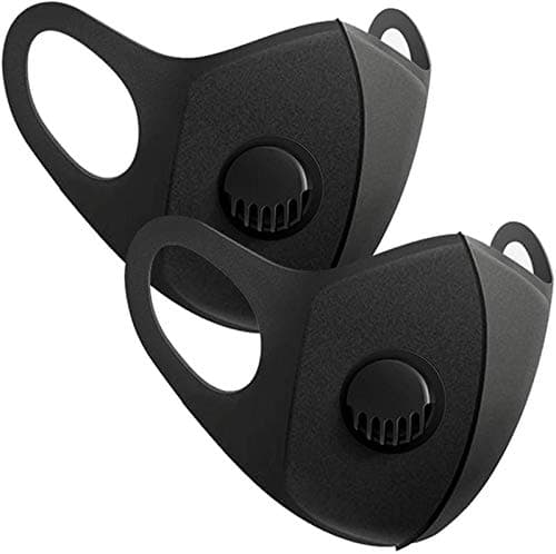 Image of EuroMarksGlobal 2 Pack Reusable & Washable Black Face Masks with Breathing Valve – Breathable Cotton Face Coverings Soft Padded with Filter for Comfortable Airflow (Pack of 2)