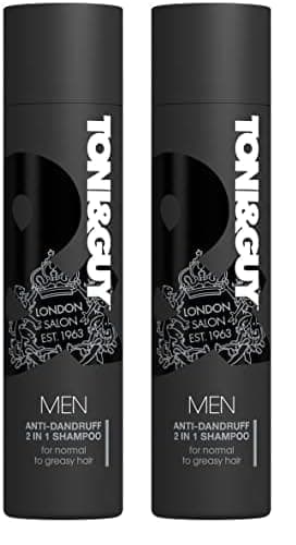 Image of Toni & Guy Men Anti Dandruff 2 in 1 Shampoo, Cleanses Greasy Hair and Soothes Itchy Scalp, 250ml (Pack of 2)