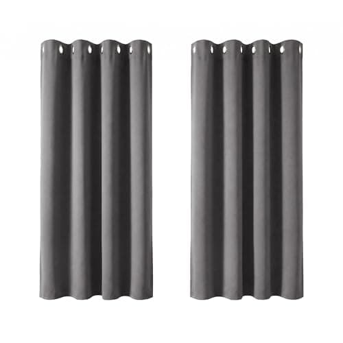 Image of Deconovo Grey Blackout Curtains 46 x 54 Inch Eyelet Super Soft Thermal Insulated Bedroom Blackout Eyelet Curtains for Living Room Light Grey 2 Panels