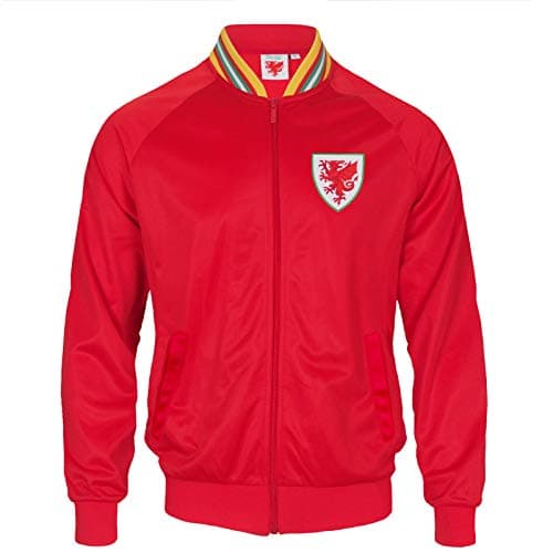 Image of Wales Cymru FAW Official Football Gift Mens Retro Track Top Jacket Red XL