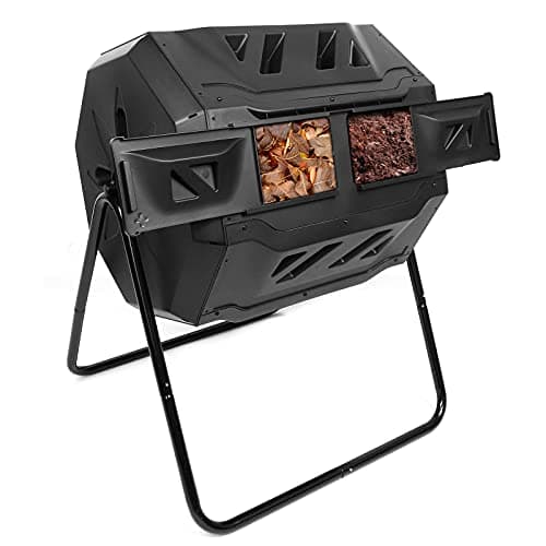 Image of Dripex Tumbling Compost Bin 160L, Dual Chamber Rotating Composter, Compost Tumbler Tumbling Composter, BPA Free, Create Fertile Soil, Aerating Compost Tumbler Bin, Black