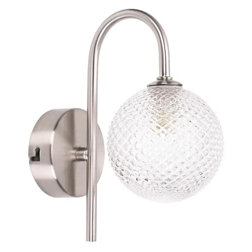 Image of ValueLights | Brushed Chrome Wall Light Fitting with Textured Glass Shade | Bath Wall Lights, Home Décor & Improvement Essential | IP44 Bathroom | Mains Wired