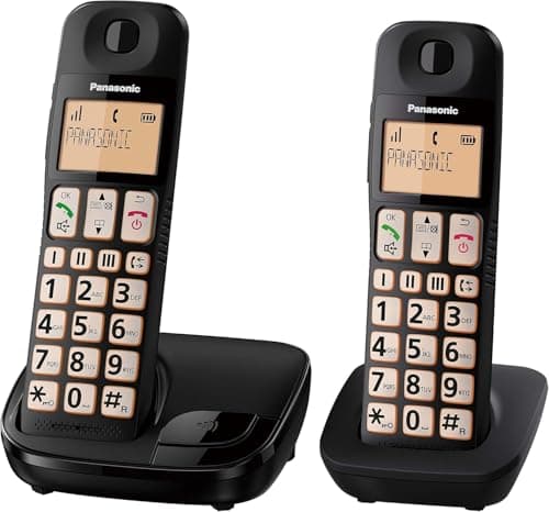 Image of Panasonic KX-TGE112E Big Button Twin DECT Cordless Telephone with Nuisance Call Blocker & LCD Display (Twin Handset Pack) - Black
