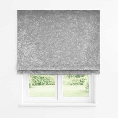 Image of Crushed Velvet Blackout Roller Blinds Silver Grey Child Safety Soft Touch Fabric Trimmable Thermal Blinds Drop 160cm (60cm)
