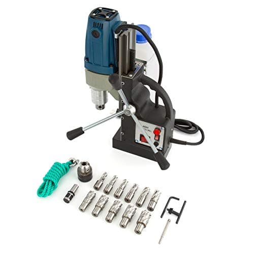 Image of ZELCAN Magnetic Drill Press, Portable Electric Mag Drill, 1100W 40mm Boring Dia 12000N Force Electromagnetic Grip, Industrial Cutting Drilling Machine (Model 40H + 11 Drill Bits)