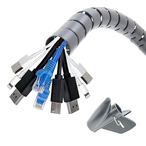 Image of Cable Tidy Sleeves, Cable Management Wire, Flexible Spiral Cable Cover Protector Organiser for PC TV Computer Printer Cables etc for Home and Office, ∅13mm 5.6ft 67'' (Grey)