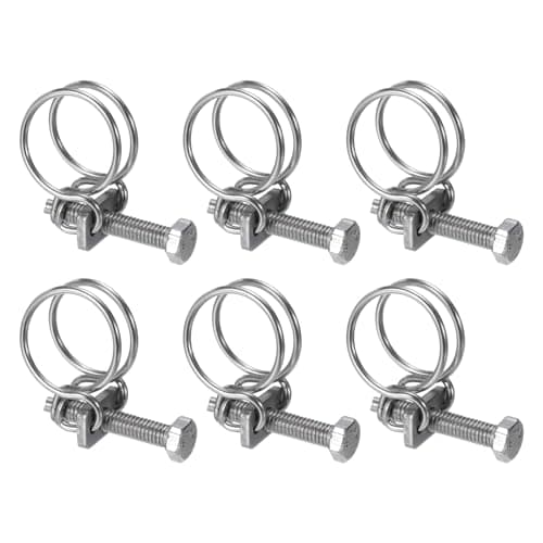 Image of Sourcing Map 6Pcs Double Wire Hose Clamp, 21-25mm Adjustable Stainless Steel Wire Clips with M6 Bolt for Dust Collection and Pump Pipe