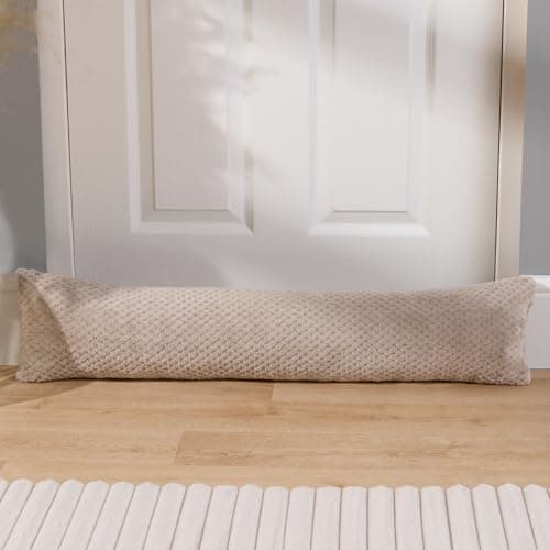 Image of OHS Waffle Fleece Draught Excluder for Doors, Decorative Home Accessories Under Door Draft Stopper Energy Saving Stopper for Living Room Bedroom Kitchen, Mink 90 x 20cm