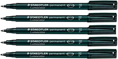 Image of STAEDTLER Lumocolor Fine Permanent Marker Pens - Waterproof Smudge Resistant Quick Dry CD DVD OHP - Black - Pack of 5