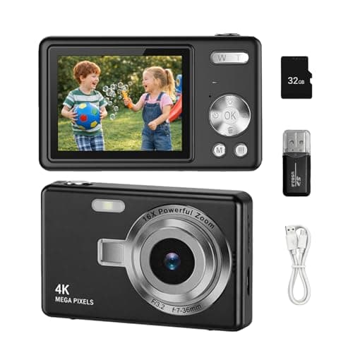 Image of Digital Camera for Boys Girls, 44MP Portable Camera 1080P Vlogging Camera for Beginners, Mini Vintage Camera with LED Fill Light, Anti-Shake, Webcam, 32GB Card & Card Reader for Travel Daily Use