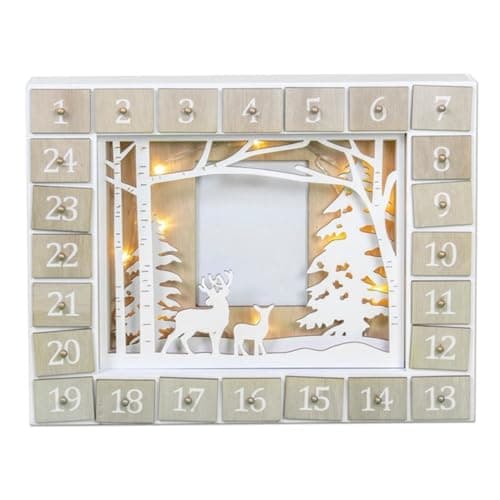 Image of The Christmas Workshop Wooden Advent Calendars / 24 Boxes/Fill Your Own Reusable Festive Decoration/Nutcracker and Light Up Designs with Photo Display (Forest LED)