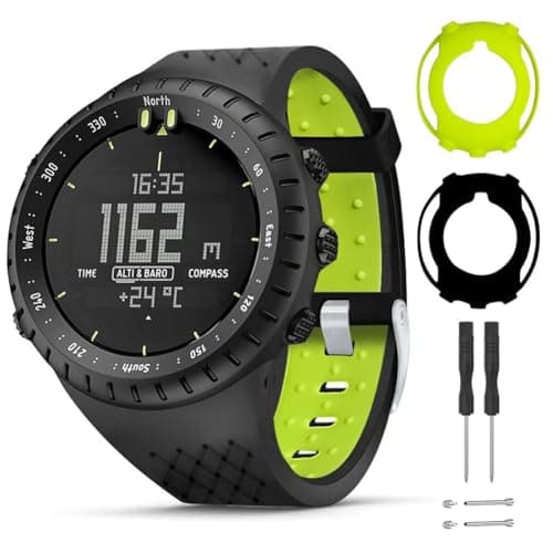 Image of T-BLUER Watch Band Compatible with Suunto Core Bracelet, Replacement Silicone Strap and Full Protective Case for Suunto Core Smart Watch, Black Green