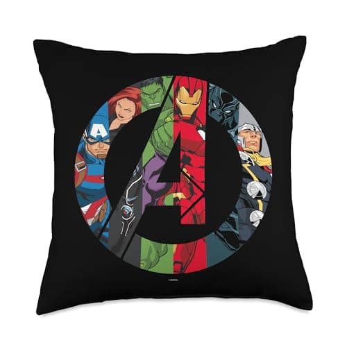 Image of Marvel Avengers A Logo Super Heroes Assemble Throw Pillow, 18x18, Multicolor