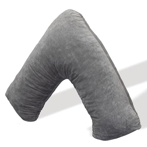 Image of Aamira Shredded Memory Foam V Pillow, Orthopaedic Dark Grey V Shaped Pillow for Head, Neck & Back Support, Comfortable V Pillow with Pillowcase for Posture and Washable Velvet Cover