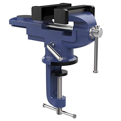 Image of Nuovoware Table Vise 70mm, 360° Swivel Base Universal Home Portable Bench Clamp, Clamp-on Vise Bench Clamps Fixed Tool for Woodworking, Metalworking, Cutting Conduit, Drilling, Sawing, Blue