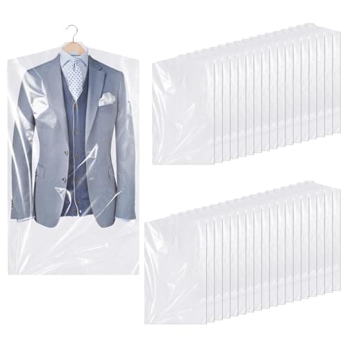 Image of 35 Pack Plastic Clothes Covers, 60 * 90 cm Dry Cleaning Bags, Hanging Dust Proof Garment Bags for Shirt Suit Jacket Clothing Store and Dry Cleaner Essentials