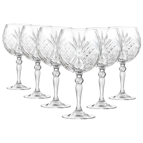 Image of RCR 6X 650ml Melodia Gin Glasses - Large Long Stem Bowl Shaped G&T Cocktail Drinking Copa Tonic Glass Gift Set Crystal