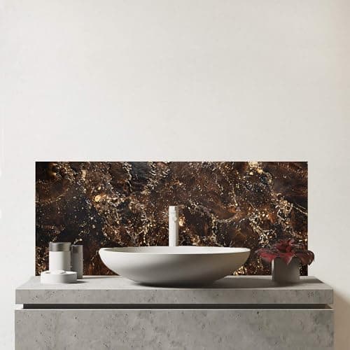 Image of Warren Reed - Designer Premium Bronze Quartz Effect Glass Bathroom Splashback 6mm Toughened Glass – Water-Resistant Wall Protector for Basins & Sinks, Polished Edges