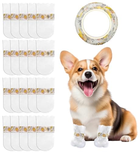 Image of 20pcs Disposable Dogs Cats Pets Shoes Boots Paws Protectors Stop Licking, Waterproof Dog foot Claws Cover with Self-Adhesive Bandage, Comfortable Pet Socks for Injured Paws Recovery (Large 15-50 lbs)