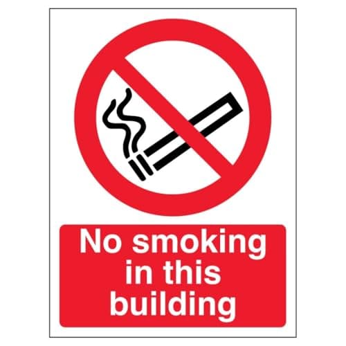 Image of V Safety No Smoking In this Building - Portrait 150 x 200 mm - 2mm Super-Tough Rigid Plastic Safety Sign